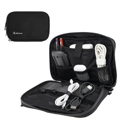Pelican Electronic Organizer Travel Case - Portable Tech Pouch with Multiple Storage Mesh Pockets for Cables, Cords, Chargers, Power Bank, AirPods - Airplane Travel Essentials Bag - Black