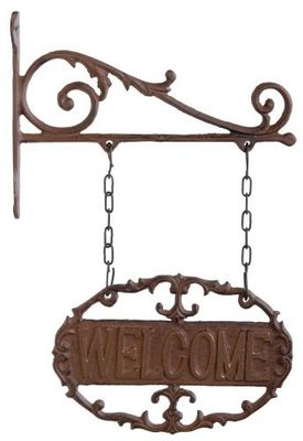Esschert Design Welcome wandschild, gietijzer, bruin, 22,7 x 3,8 x 33,5 cm