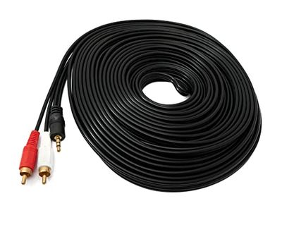 System-S Cinch 2 RCA kabel 20 m stekker naar AUX 3,5 mm jack stekker stereo AV in zwart