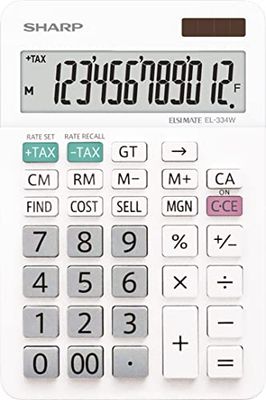 Sharp Calcolatrice da tavolo EL-334W (12 cifre, supporto pieghevole, solare) bianco