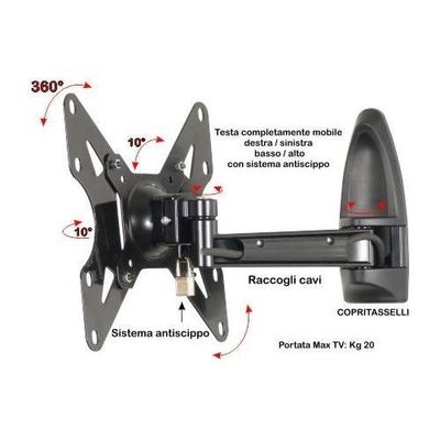 Prandini Mod.AL16 32 "zwart - wandhouder voor platte beeldschermen (20 kg, 33 cm (13 inch), 81,3 cm (32 inch), zwart)