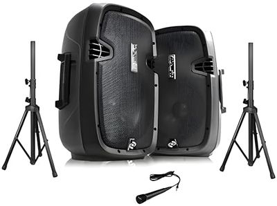 Pyle Système de Haut-Parleurs PA Portable sans Fil – 1800 Watts, Bluetooth, Kit Actif & Passif DJ, Subwoofer, AUX, Supports, Microphone, Télécommande