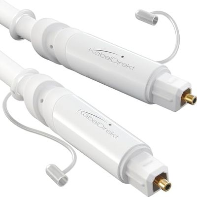 KabelDirekt – Optische audiokabel met 0% signaalverlies en beschermkap – 12,5m – TOSLINK naar TOSLINK kabel (Optical audio cable, S/PDIF, glasvezelkabel voor home cinema/soundbar/PS4/Xbox, wit)