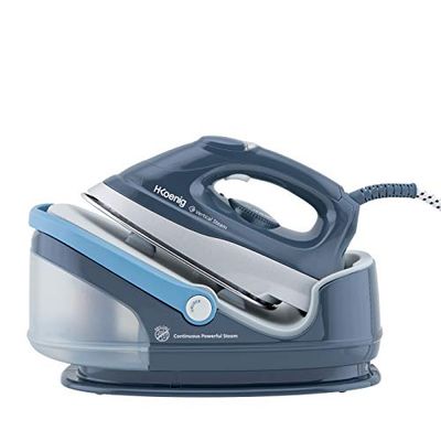 H.Koenig Hogedruk Stoomapparaat V5i, 6 bar, 90 g/min, Onbeperkte Autonomie, Verticale Stoom, Roestvrijstalen Zoolplaat, 2400W, 1,7L Tank, Blauw
