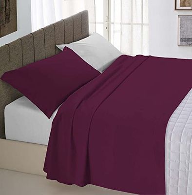 Italian Bed Linen Bed Set 100% Cotton Natural Color, Plum/Light Grey, Single