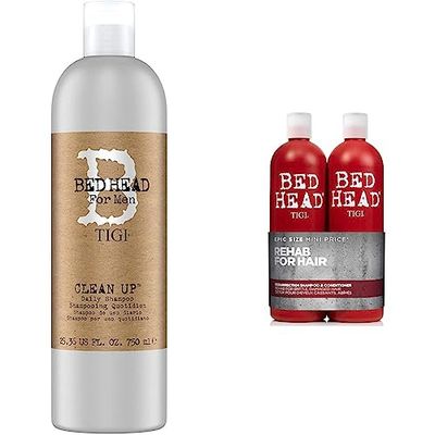 Bed Head for Men by Tigi Clean Up, shampooing quotidien pour Homme, pour cheveux normaux, 750 ml & Urban Antidotes Resurrection, shampooing et après-shampooing pour cheveux abîmés, lot de 2 x 750 ml