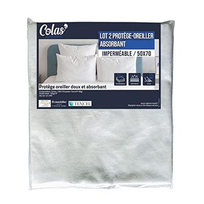 COLAS NORMAND | Juego de Protectores de Almohada Impermeables | 50 x 70 cm | Fibras Lyocell Tencel® Transpirables y Resistentes | Absorbente | Lavable a máquina a 60 °C