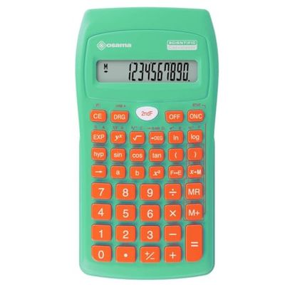 Osama - Calculatrice Scientifique 56 Fonctions, 10 Chiffres Mantisse et 2 Exposant, Idéal pour École, Université et Bureau - Calculatrice College, Lycee et Primaire avec Étui Coulissant, Vert/Orange