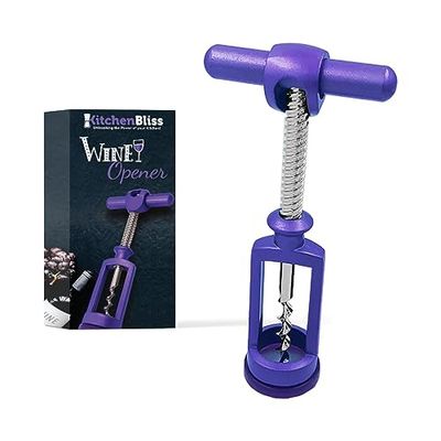 Kitchen Bliss - Abridor de botellas de vino morado, diseño único, aleación de zinc, tornillo seguro para corchos, premium, tirón asistido, sacacorchos giratorio