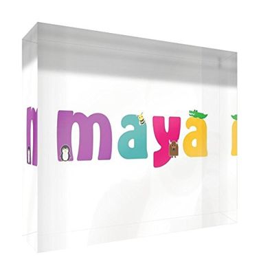 Little Helper Souvenir Décoratif en Acrylique Transparent Poli comme Diamant Style Illustratif Coloré avec le Nom de Jeune Fille Maya 10,5 x 15 x 2 cm Grand