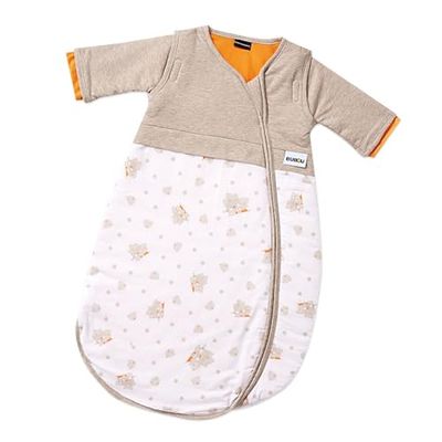 Gesslein Bubou 772097 Babyslaapzak met afneembare mouwen: temperatuurregulerende slaapzak voor het hele jaar, baby/kinderen maat 90 cm, beige/wit met kittens