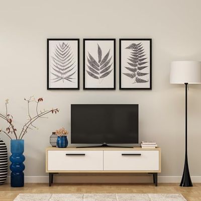 Hanah Home Moderne tv-standaard in saffier eiken en wit, 120 cm, 100% melamine gecoat particle board, 18 mm dik, meerdere planken & extra opslag, stijlvol design
