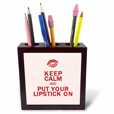 3dRose Keep Calm e Mettere Il Rossetto on-Tile portapenne, 12,7 cm (PH 214536 _ 1), 12,7 cm