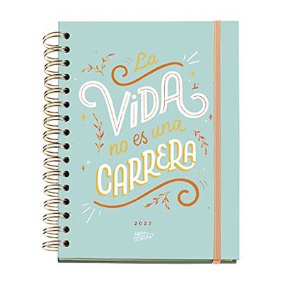 Miquelrius - Agenda annuale 2022 Happy Letters - Vista orizzontale della settimana - Formato più 155 x 213 mm (circa A5) - Copertina rigida opaca - Copertina Carrera - Spagnolo