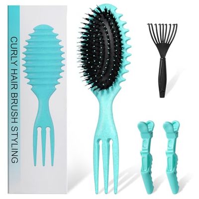 Vinabo Curly Hair Brush, Boar Bristle Curl Defining Brush, Bounce Curl Brush for Different Hair Types (Green)