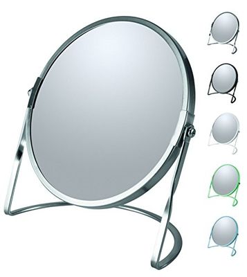 Spirella Specchio da Trucco da Tavolo, Specchio di Bellezza, Specchio cosmetico bifacciale, Specchio da toeletta Girevole Akira, ingrandimento 5X - Argento Satinato