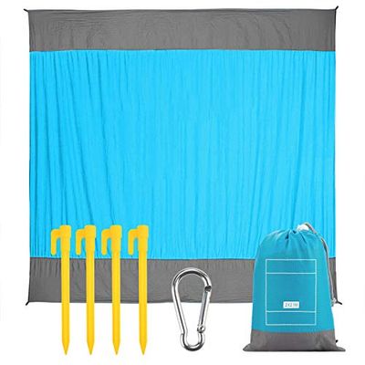EXTSUD Stranddeken, picknickdeken waterdichte achterkant buiten, compacte lichtgewicht picknickdeken buiten, nylon strandmat 210x200cm waterdicht en zandbestendig sterke Ripstop zandmat en anker