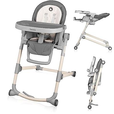 LIONELO Cora voederstoel 54 x 85 x 105 cm baby tot 15 kg, 6-36M, 5-punts veiligheidsgordels, zachte inleg, 3 verstelbare ruggensteun, 4 verstelbare hoogte 2 verstelbaar dienblad, Easy Stand-functie