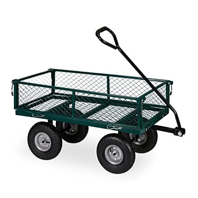 Relaxdays Carrello a Mano, Pratico Carretto per Il Giardino, per Trasporto Carichi, Sponde Pieghevoli, Max. 200kg, Verde, Acciaio, 19 x 46,5 x 86 cm