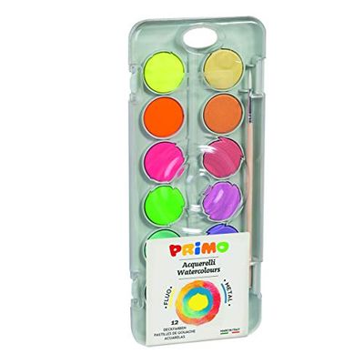 Morocolor PRIMO, acuarelas para niños en colores pastel, paleta de acuarela de 8 colores, tabletas de acuarela de pigmento de 30 mm de alto, colores brillantes y brillantes, Made in Italy, Carbón