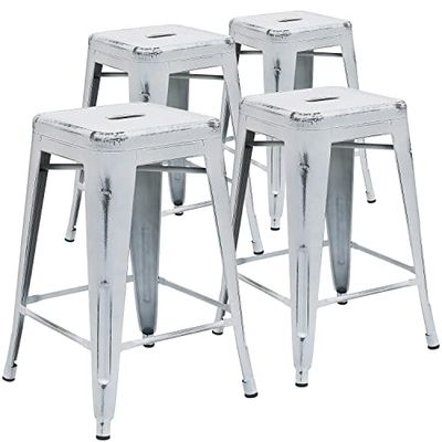 Flash Furniture 4 szt. 61 cm wysoki bez oparcia postarzany biały metal wewnątrz i na zewnątrz stołek wysokościowy