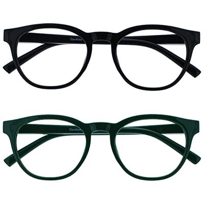 OPULIZE Blu - Occhiali Filtro Luce Blu Set da 2 Montatura Tonda Fashion Cerniere a Molla Migliorano il Sonno Gaming Computer Anti Riflesso Nero Verde Uomo Donna BB5-16 +0.00