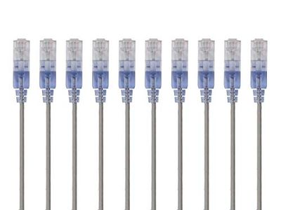 Monoprice Cabo de conexão Ethernet Cat6A, RJ45 sem enganchos, 550 MHz, 10G, UTP, fio de cobre puro nus, 30 AWG, pacote de 10, 1 pé, cinzento - série SlimRun