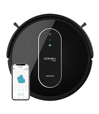 Cecotec Robot Aspirateur Conga 1490 Impulse. Technologie iTech SmartGyro 2.0, lave le sol, aspire et balaie, 1400 Pa, APP avec carte, Alexa & Google Assistant