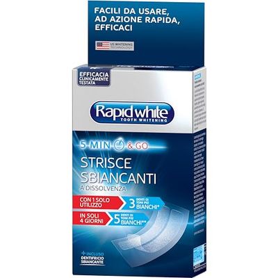 Rapid White paski wybielające zęby, do wybielania do 5 tonów, bez nadtlenku, usuwanie plam, szybkie leczenie, smak mięty, testowany klinicznie, 2 x 8 pasków