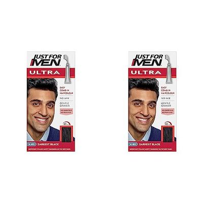 Just For Men Ultra Darkest Black Hair Colour Dye, No Mix Comb-In Applicator to Comb Away The Greys, Ammonia & Peroxide Free – A65 (Pack of 2)