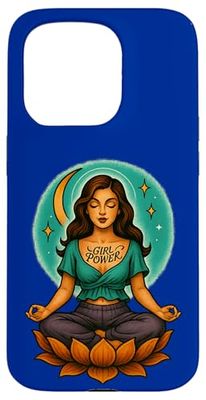 Girl Power Meditating on a Lotus Flower Retro Old School Case for iPhone 15 Pro