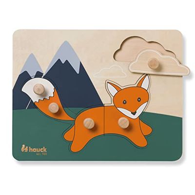 hauck Puzzle N Sort Puzzle Bebe, Jouet Bébé 1 an, Puzzle Encastrement Bois FSC, Formes Animaux, Stimulation Motricité Fine et Coordination Œil-Main, Renard