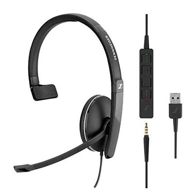 Sennheiser SC 135 USB (508316) - Auricolare monaurale per professionisti con suono stereo HD, microfono con cancellazione del rumore e connessione USB - Nero, regolabile