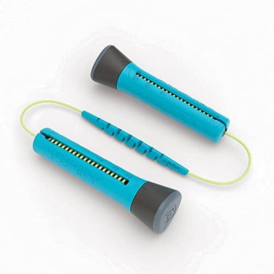 Chillafish Skibbi-springtouw, springtouw met instelbare lengte voor een van de twee kinderen, eenvoudig draaien om de lengte van 20 tot 330 cm in te stellen, met accelerator, azuur