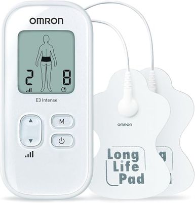 OMRON E3 Intense TENS apparaat - Aanpasbare pijntherapie met 6 programma's, 3 massageprogramma's, 15 intensiteitsniveaus en duurzame, herbruikbare en wasbare pads