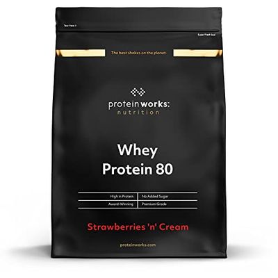 Protein Works - Whey Protein 80 (Concentrate), Low Calorie Protein Shake, Whey Protein Shake, 16 Shakes, Strawberries 'n' Cream, 500g