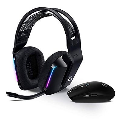 Logitech G733 LIGHTSPEED Wireless Gaming Headset met verende hoofdband - Zwart & Logitech G305 Lightspeed Draadloze Gaming Muis, Zwart (Duitse verpakking)