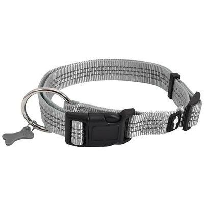 Bobby Safe halsband voor grote honden, reflecterend, duurzaam en verstelbaar, met veiligheidsgesp, grijs, maat L, 42-70 cm