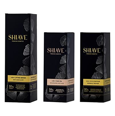 Shiave | Set Serum Lifting 4in1 50 ml + Contorno Occhi Anti-Rughe 3in1 15 ml + Olio secco Viso Antietà 3in1 30 ml | Trattamento Rassodante, Nutriente, Antirughe |Doppio Siero viso | Texture leggera