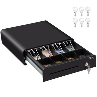 Tera Cassetto per cassa da 13 pollici: apertura automatica con 6 chiavi, design pesante, 4 scomparti per banconote, scomparto per banconote, scomparto multimediale 24 V RJ12, serratura a chiave POS