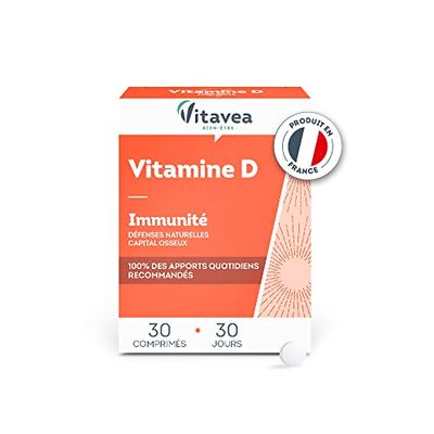 Vitavea - Vitamine D - Complément Alimentaire Défense, Immunité - Défenses Naturelles Renforcées, Maintien du Capital Osseux - 30 comprimés - Cure de 1 mois - Fabriqué en France