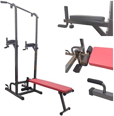 FLMD2163 Power Tower Dip Bar con Panca Barra trazioni Stazione di Allenamento Chin up Sit up Coppia parallele Attrezzatura Multifunzionale Multifunzione Home Gym Fitness in casa