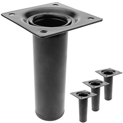 PrimeMatik IO002-VCES Pés redondos para mesa e móveis. Pernas em aço pretas de 10 cm, 4 unidades (IO002)