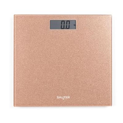 Salter 9037 RGGL3R digitale badkamerweegschaal met roségouden glitter, ultraslank platform van gehard glas, groot, gemakkelijk af te lezen LCD-scherm en onmiddellijke gewichtsaflezing, maximaal gewicht 180 kg/28st 8 pond