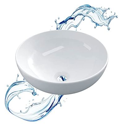 Starbath Plus - Lavabo in ceramica - Rotondo - Bianco - Senza rubinetto - Dimensioni 40 x 40 x 15 cm - Ideale per il piano d'appoggio di bagni e toilette