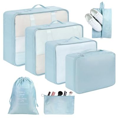 AiQInu Koffer-organizerset, 7 stuks, waterdichte verpakkingskubussen, pakzakken voor koffer, koffer organizer, reistas, organizer, voor het opbergen van kleding, schoenen, ondergoed