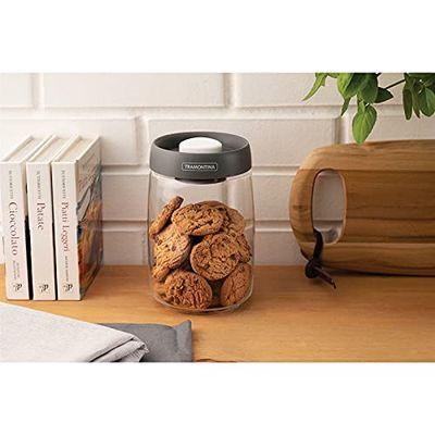 Tramontina 61225-120 jar, 1.2 l, Vacuum lid, Glass, Food Storage Container, Diameter 10 cm, Height 17 cm, Dishwasher Safe, Transparent