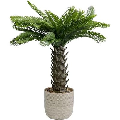 Kare Cycas Design decoratieve plant, groen, geschikt voor mensen met allergieën, onderhoudsvriendelijk, geen pollen of schimmelvorming, decoratief object voor de woonkamer, grote kunstplant, met pot,