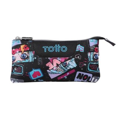 TOTTO Etui met 3 vakken, tafelblad, Zwart, Schooletui