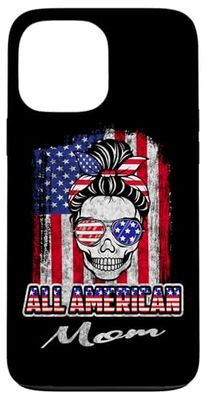 All American Mom Patriotic Messy Bun Skull USA 4th Of July Case for iPhone 13 Pro Max